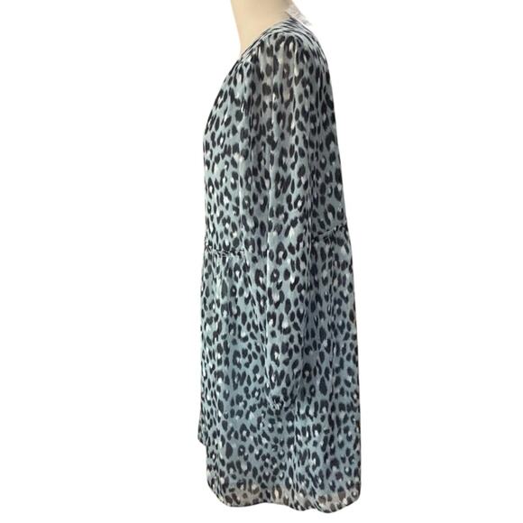 LOFT Blue Leopard Dress with Long sleeves NEW Size Small - Picture 4 of 11